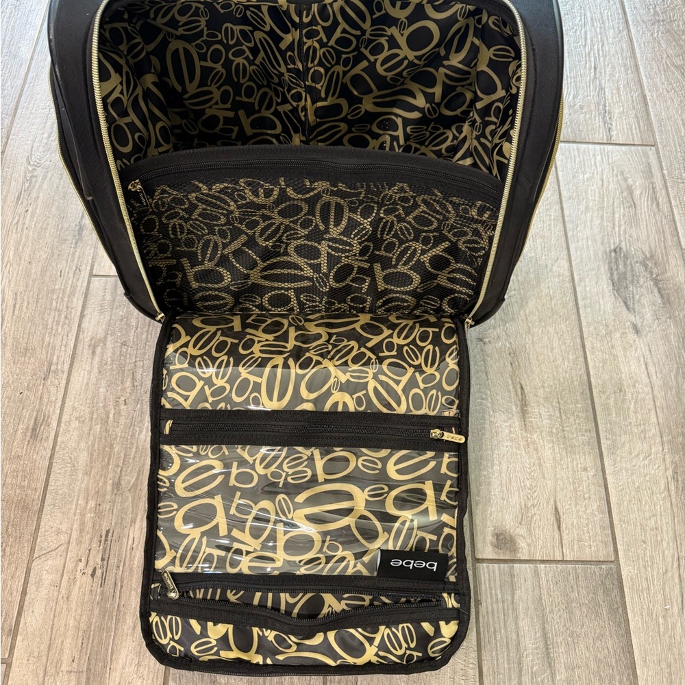 Bebe Black Quilted Travel Bag carry on with Gold Details - Picture 3 of 8